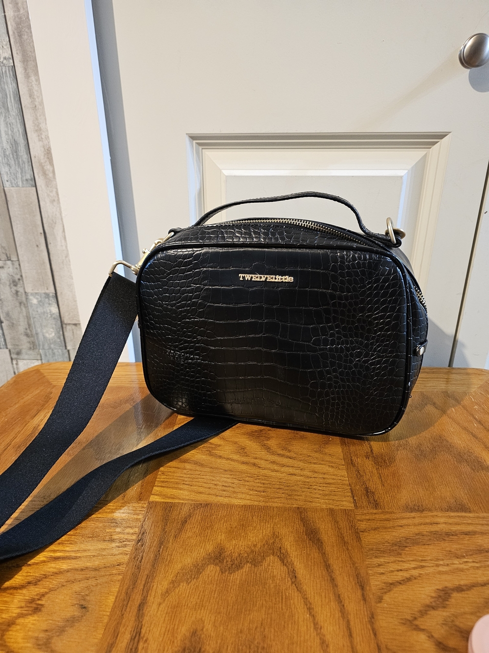 TWElvelittle Black Croc-Embossed Diaper Bag W/ Changing Pad